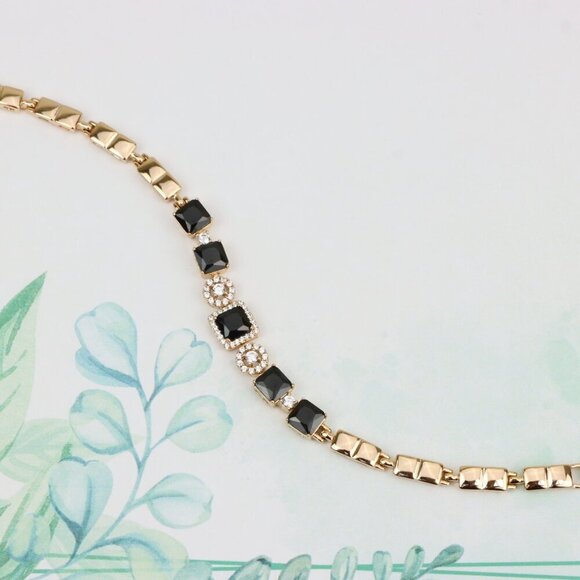 "Elegant Rose Gold Bracelet with Black and Clear CZ Stone Accents, XPBL0885 - Picture 6 of 13